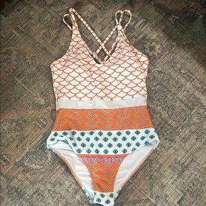 Orange and White Patterned Swimsuit
